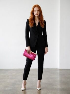 bebe Hot Pink Sequin Clutch with silver Trim